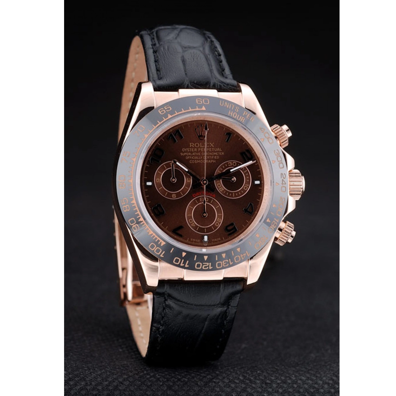Rolex copies cheap Dial Black Black Leather Strap Rolex Ceramic Bezel Daytona 41975 Brown 0712